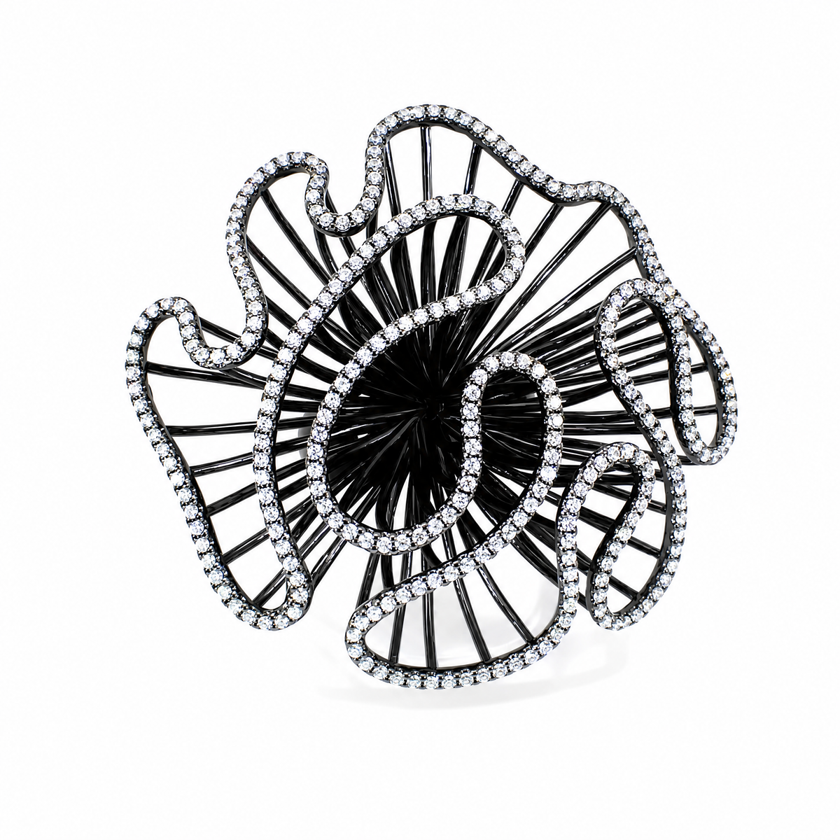 Cascade Bloom Statement Ring_Black Gold