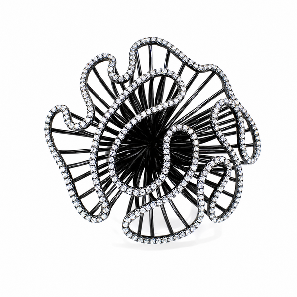 Cascade Bloom Statement Ring_Black Gold