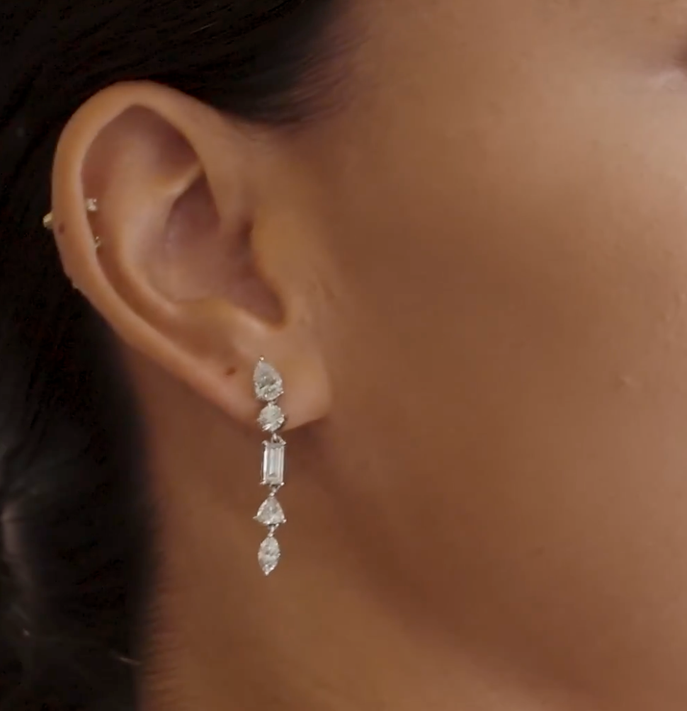 Mixed Drop Earring _White Gold