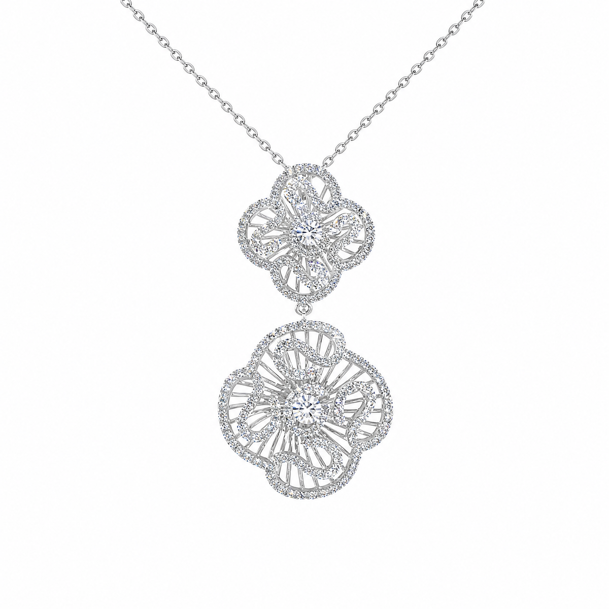 Cascade Double Bloom Necklace_White Gold