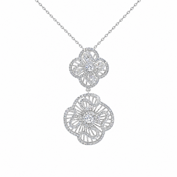 Cascade Double Bloom Necklace_White Gold