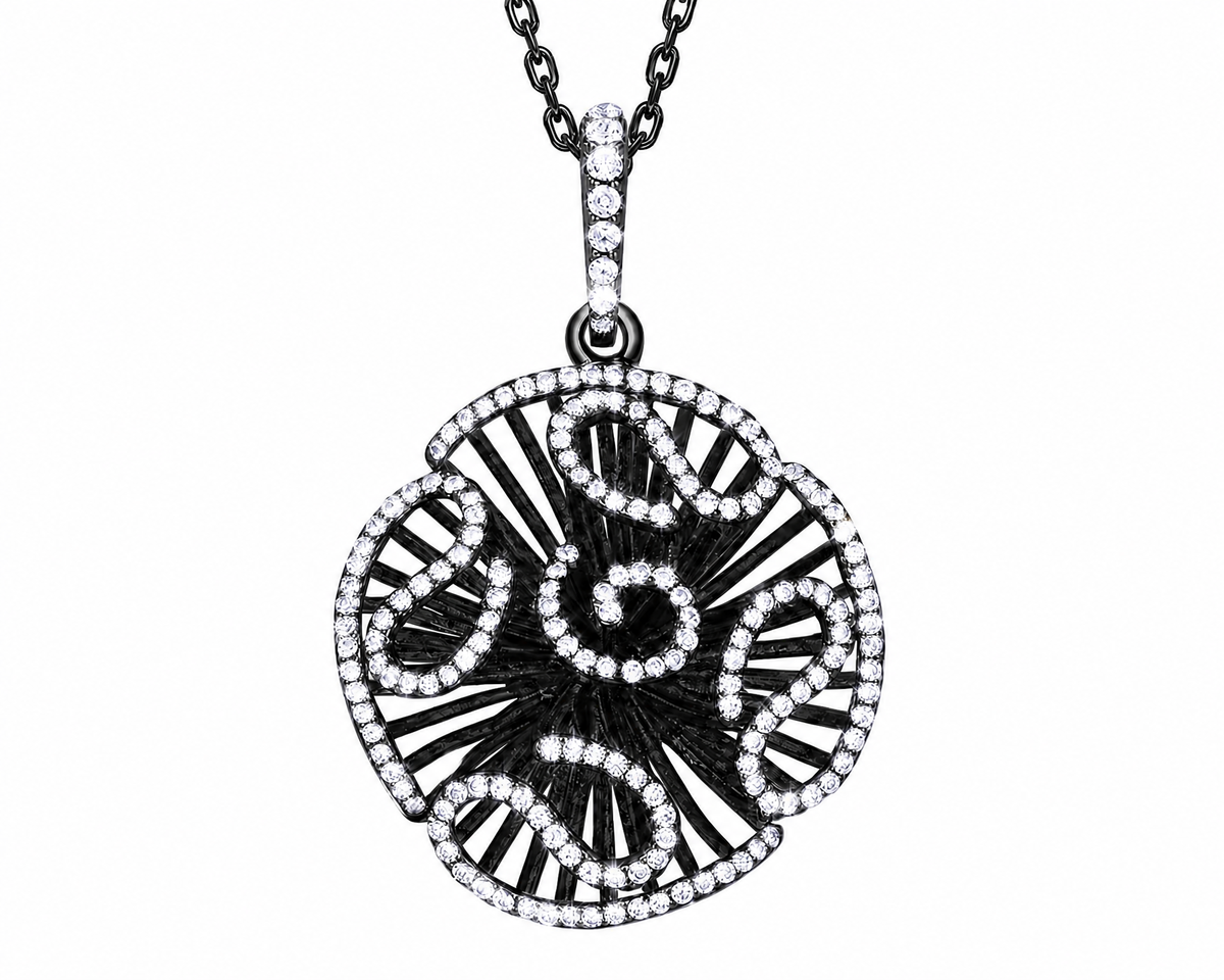 Cascade Bloom Pendant Necklace_Small Black Gold